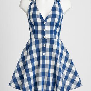 GUESS Blue Gingham Halter Dress Size 2 Fit & Flare Checkered Dress